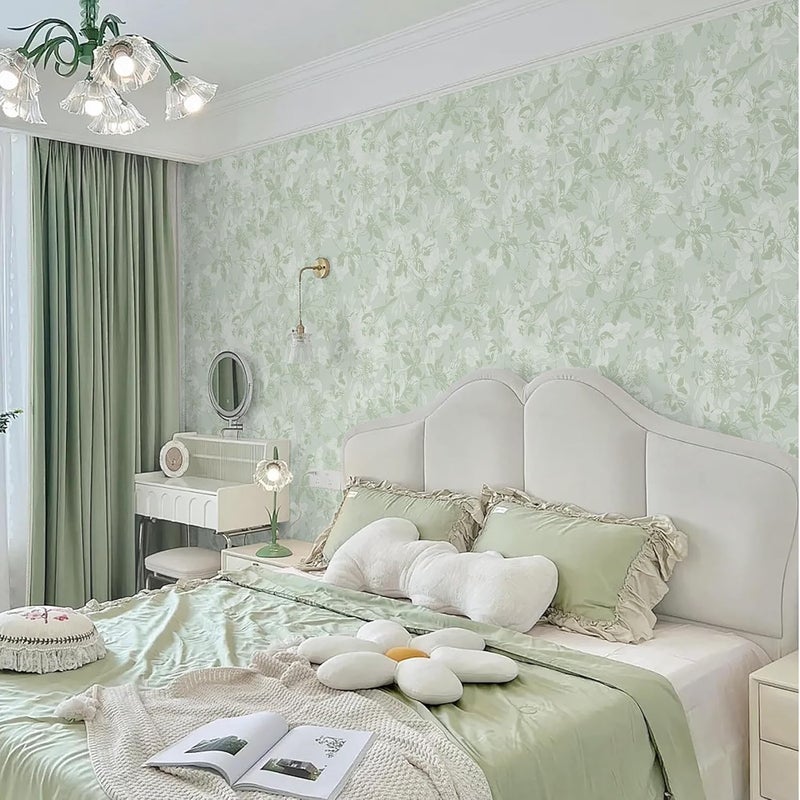 Dimoon 17.3" X 393" Peel and Stick Wallpaper Floral Boho Green Contact Paper Bird Cute Girl Modern Wall Paper Renter Friendly Waterproof Removable Self Adhesive Bedroom Kitchen Dorm Cabinets Vinyl - Image 5